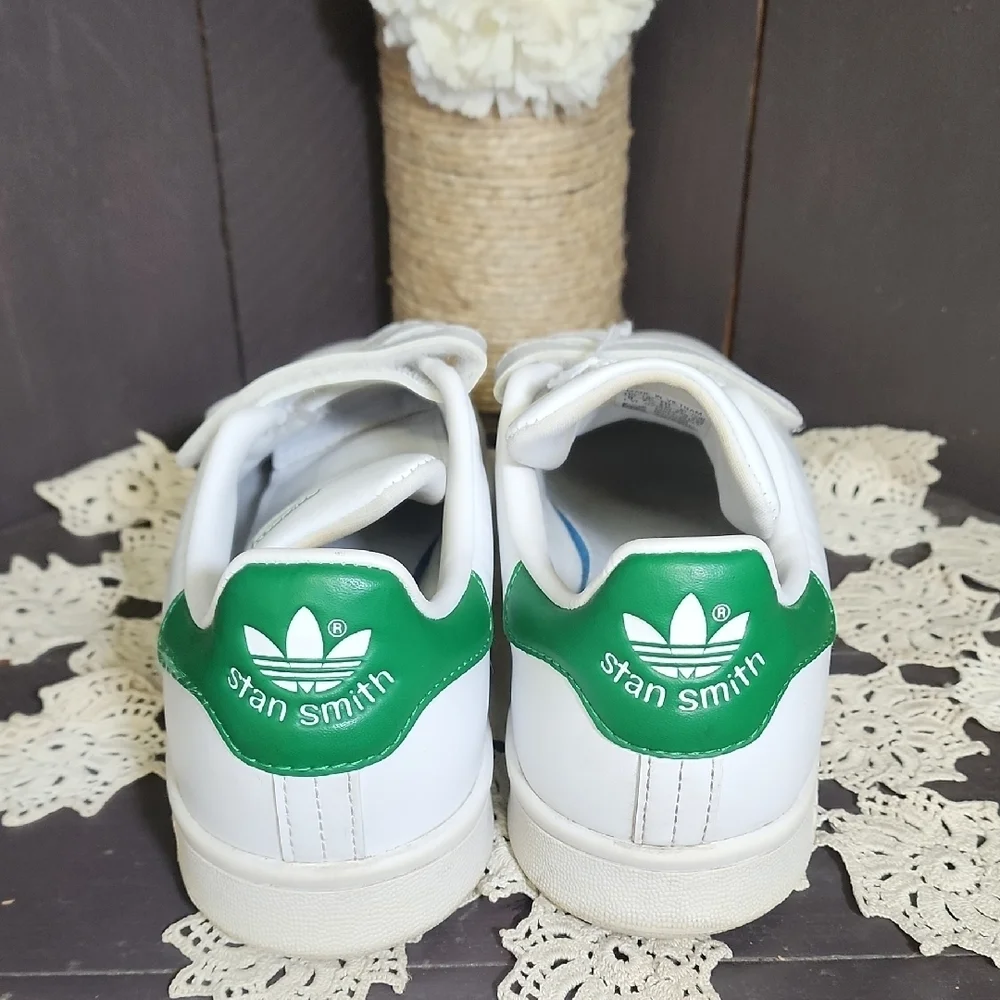 Adidas Stan Smith White and Green Velcro Sneakers Mens Size 8